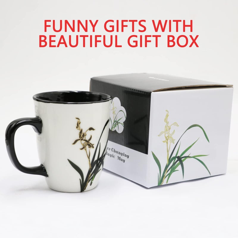 Asmwo Funny Ceramic Magic Heat Color Changing Coffee Mug with Orchid Printing for Women Personalized White Green Tea Cup Large Mugs for Mom,Girl, Grandma and Man 16 oz - Image 3